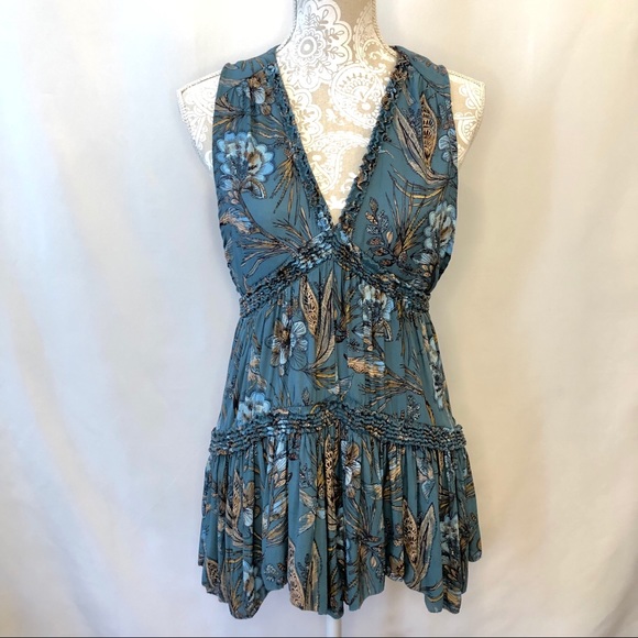 Free People Haze Hummingbird Tunic Blue Ruffled XS - Picture 9 of 12